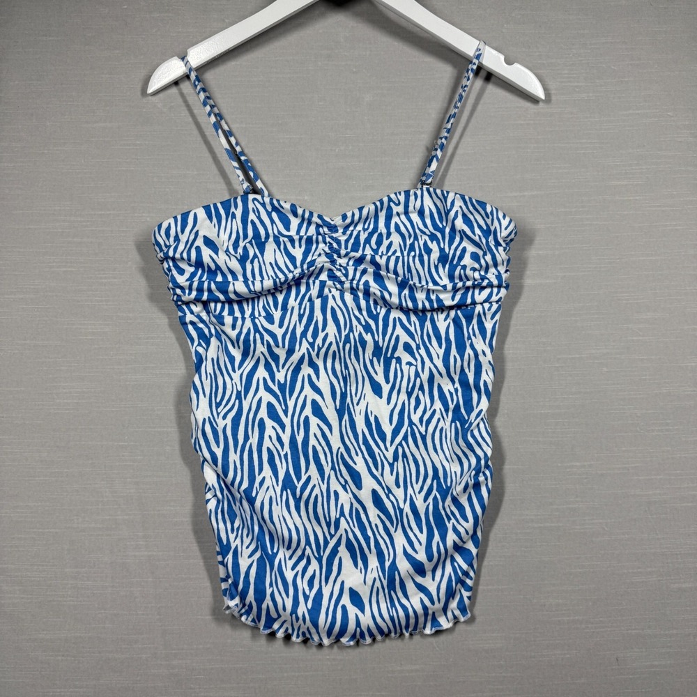Diane Von Furstenberg Top‎ Womens Medium Blue White Zebra Tank Club Fun Y2K